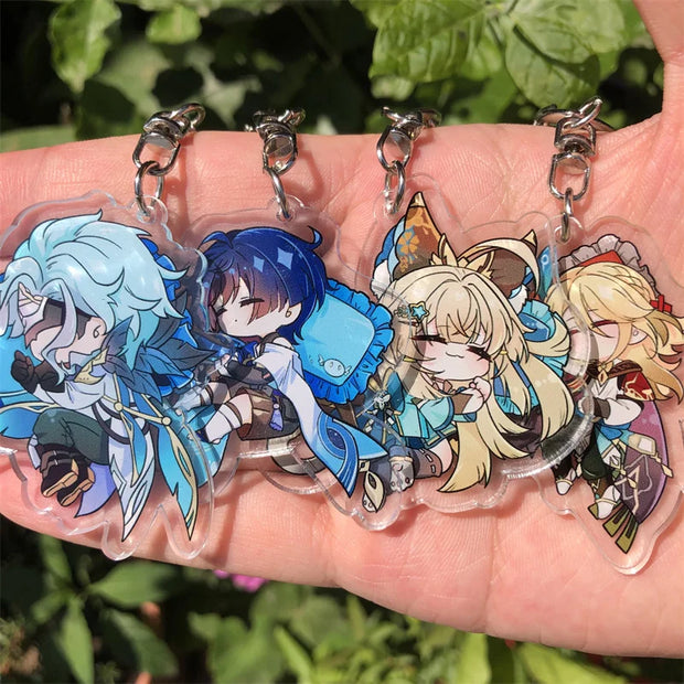 😴 "Sweet Dreams, Teyvat" – Genshin Chibi Sleepy Keychain Set
