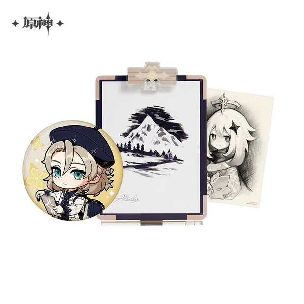 ✨ Official miHoYo Albedo Art Set – Collector's Clipboard + Chibi Badge + Paimon Sketch