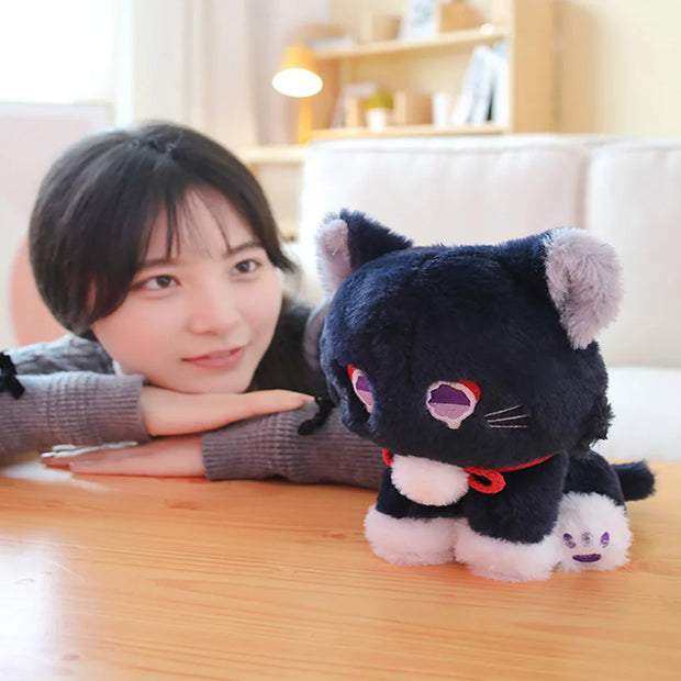 Genshin Impact Black Scaramouche Cat Fluffy Impact Wanderer Pet Plush Toys Cosplay Doll Soft Stuffed Pillow